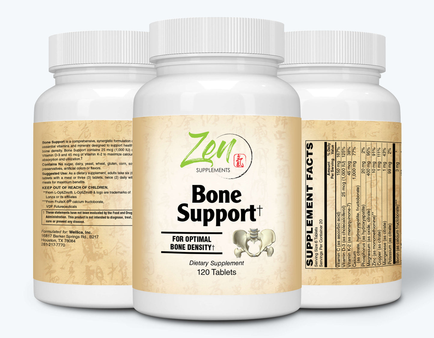 Bone Support With Vitamin K-2, D-3 and Boron 120-Tabs - Supports Complete Bone Health & Bone Density - Micronutrients & Trace Nutrients