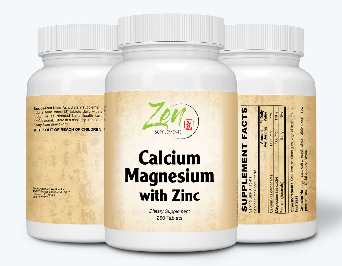 Calcium Magnesium & Zinc, Supports Bone Health & Immune System 250-Tabs