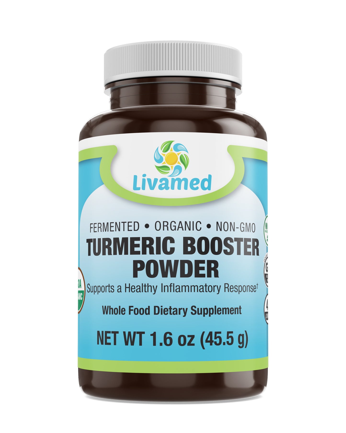 Fermented Organic Turmeric Booster Powder with Black Pepper 1.6 oz Count