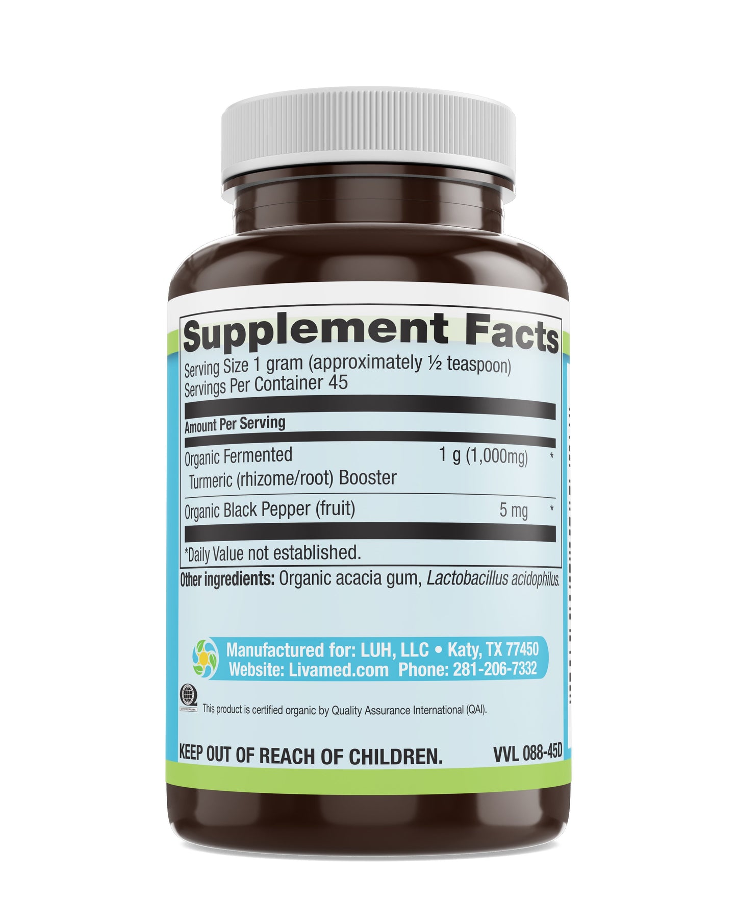 Fermented Organic Turmeric Booster Powder with Black Pepper 1.6 oz Count