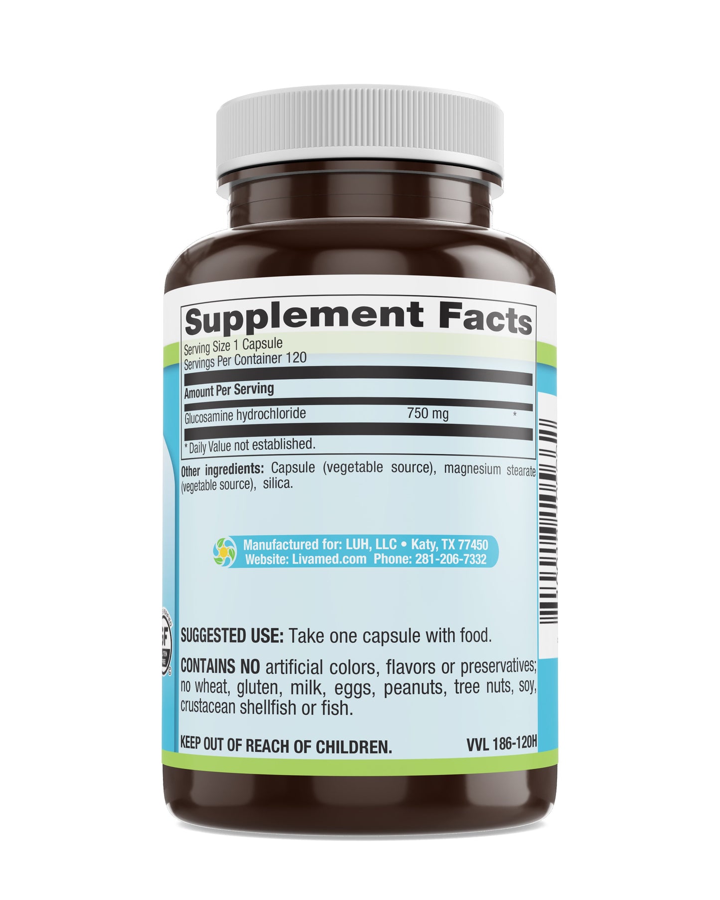 Vegetarian Glucosamine 750 mg Veg Caps 120 Count