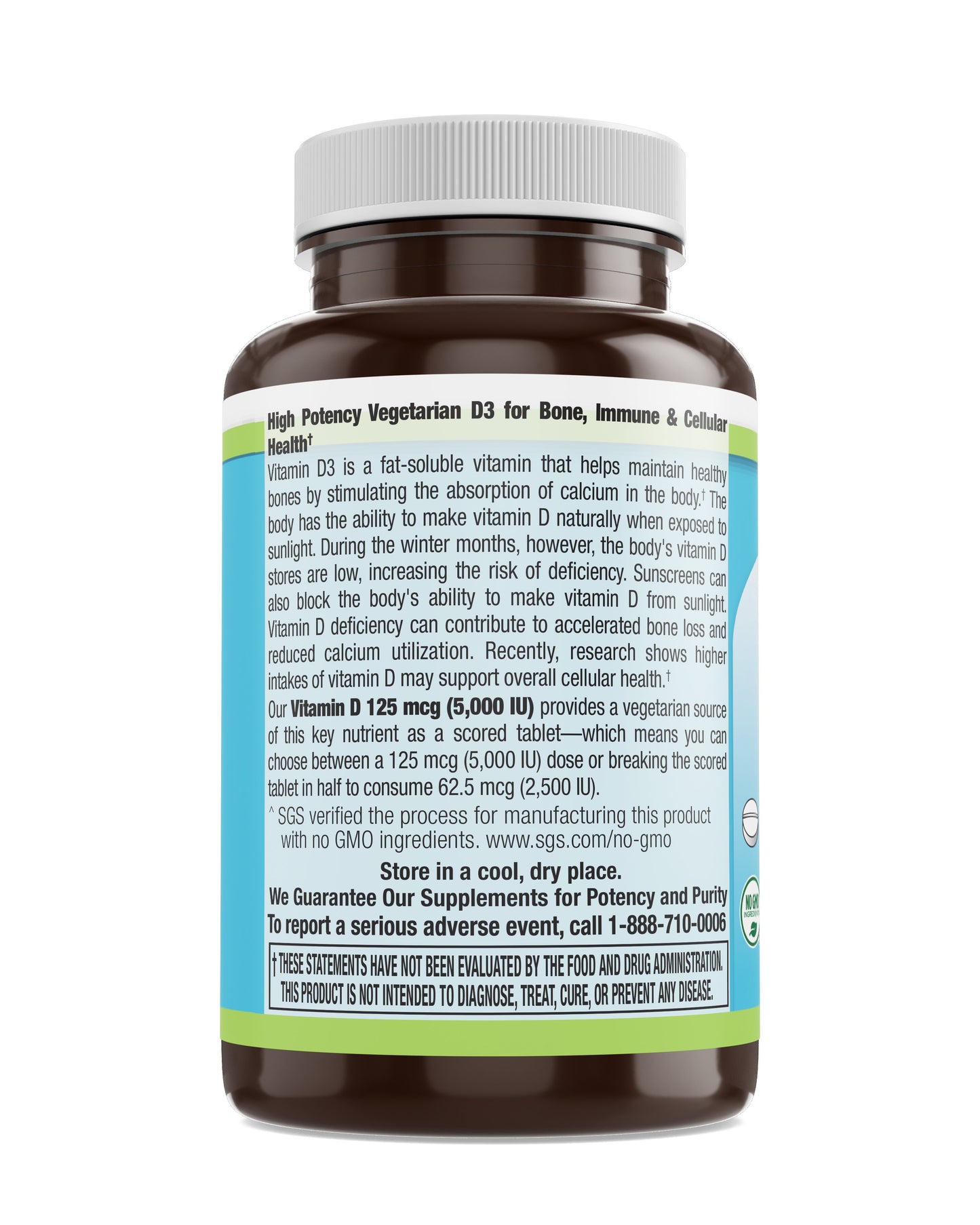 Vitamin D3 5,000 IU Veg Tabs 120 Count