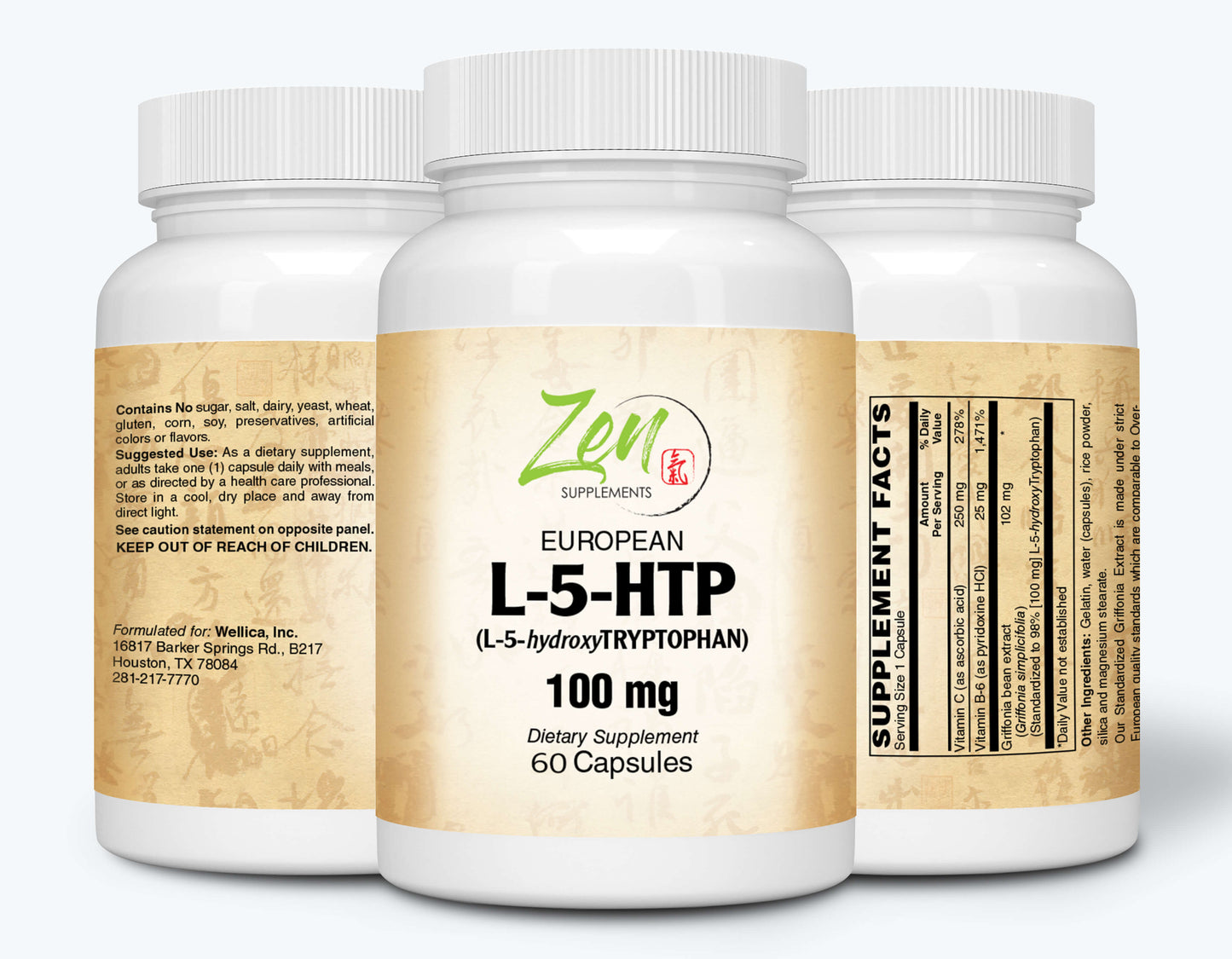 L-5HTP 100 Mg with Vitamin C & B-6 60-Caps - Serotonin Synthesizers and Cofactor B6 for Improved Serotonin Conversion - 5HTP Supplement for Serotonin Boost, Mood & Sleep Support