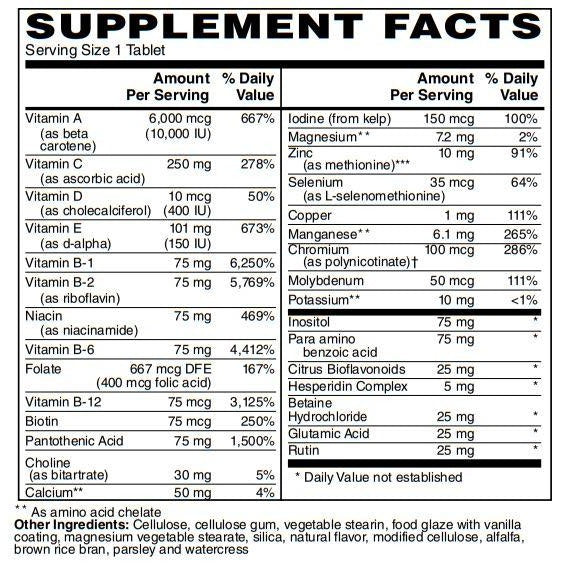 Vita-Min 75 MultiVitamin and Chelated Minerals (Iron Free) Vegetarian - High Potency One-a-Day Complete Multivitamin 60-Tabs