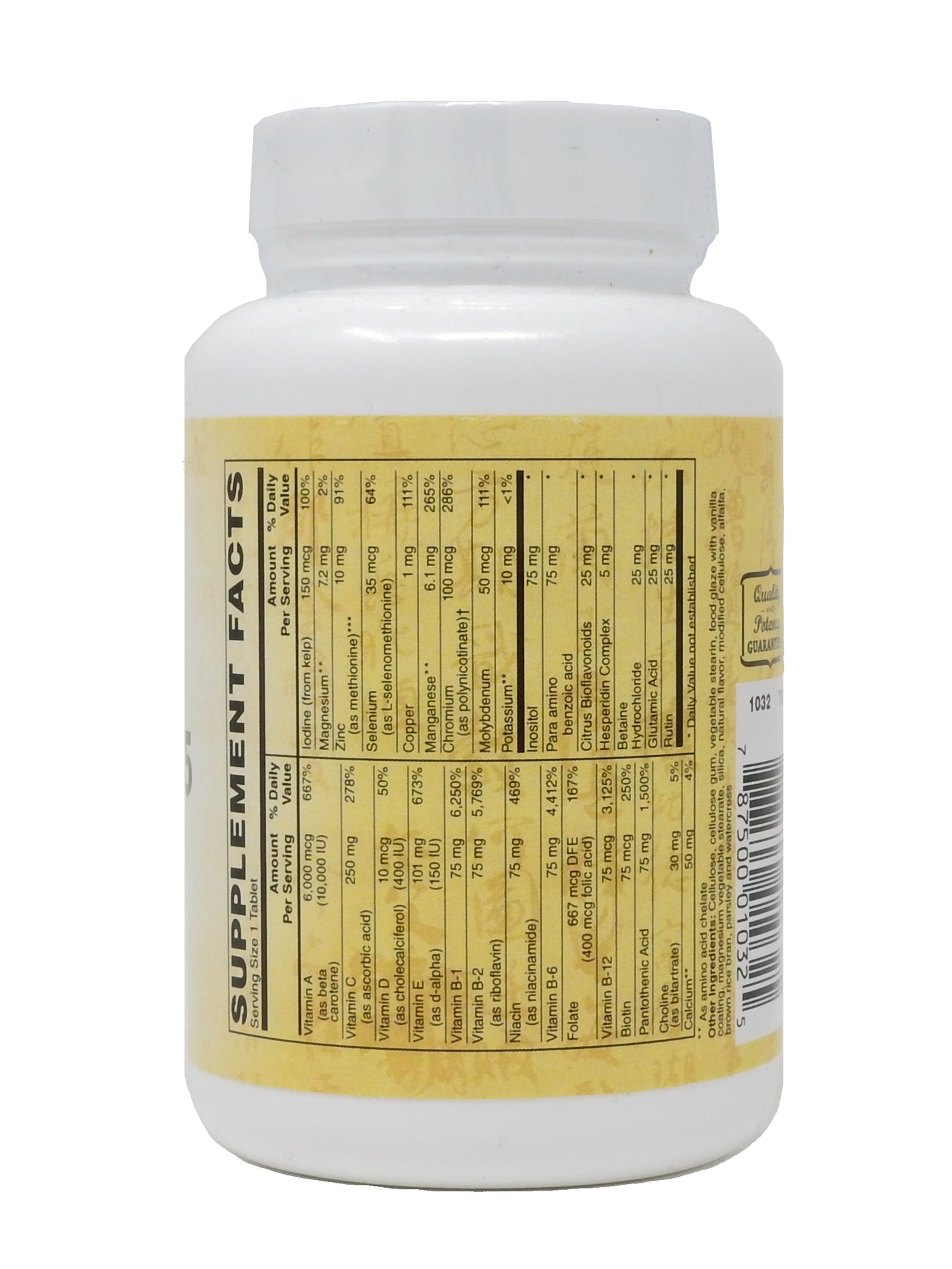 Vita-Min 75 MultiVitamin and Chelated Minerals (Iron Free) Vegetarian - High Potency One-a-Day Complete Multivitamin 60-Tabs