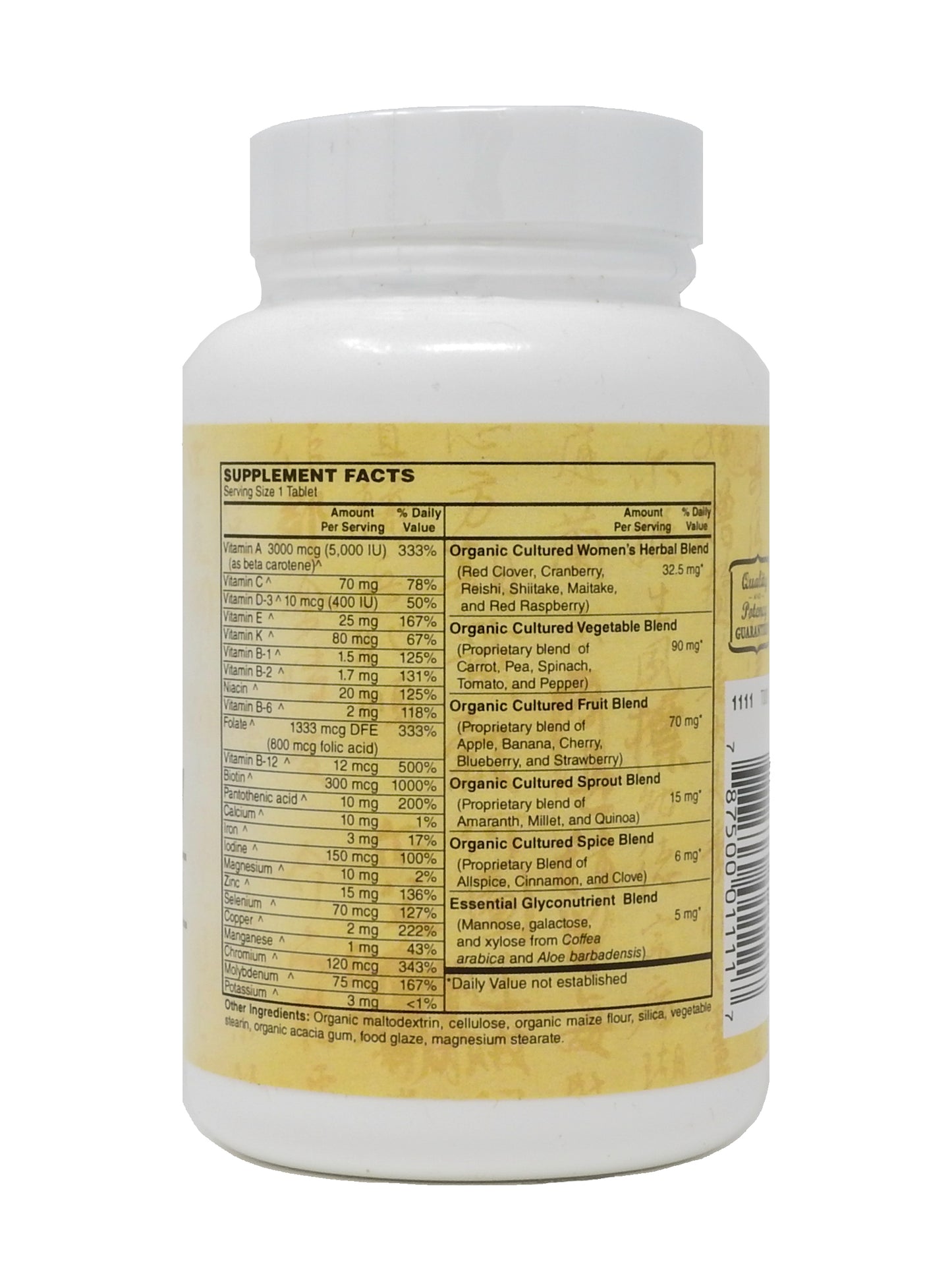 Women’s One Daily Organic Whole Food Multi-Vitamin 60-Tabs - Women's Multivitamin made from Organic Whole Foods - Natural Energy Support & Wellness
