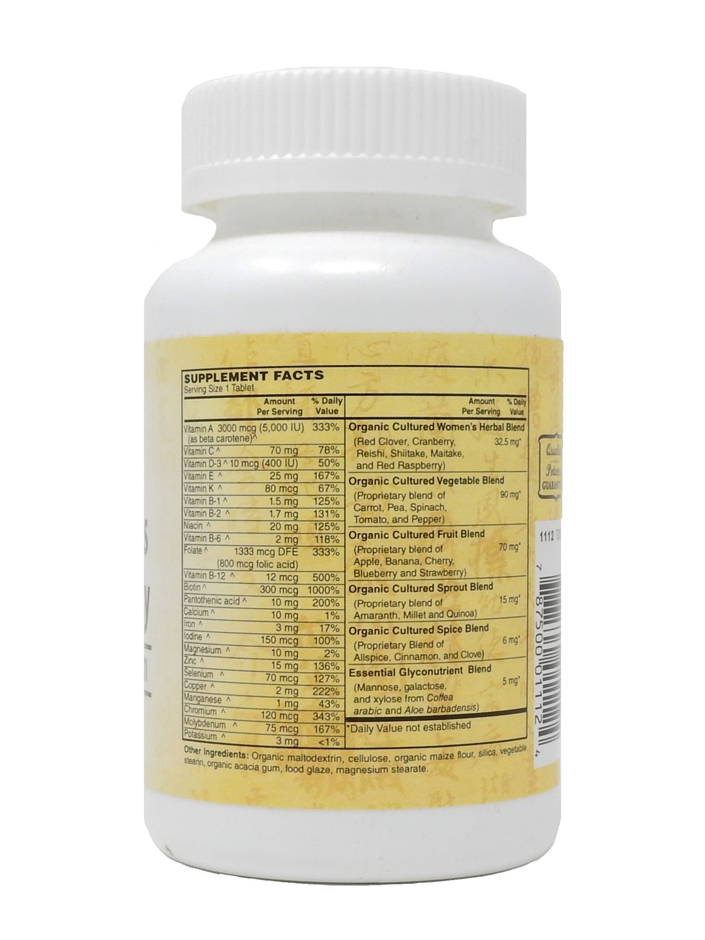Women’s One Daily Organic Whole Food Multi-Vitamin 90-Tabs - Women's Multivitamin made from Organic Whole Foods - Natural Energy Support & Wellness