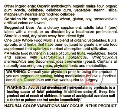 One Daily Whole Food Multi-Vitamin 90-Tabs - Vitamins and Nutrients From Organic Whole Food with Real Raw Veggies, Fruits, Probiotics, Digestive Enzymes.