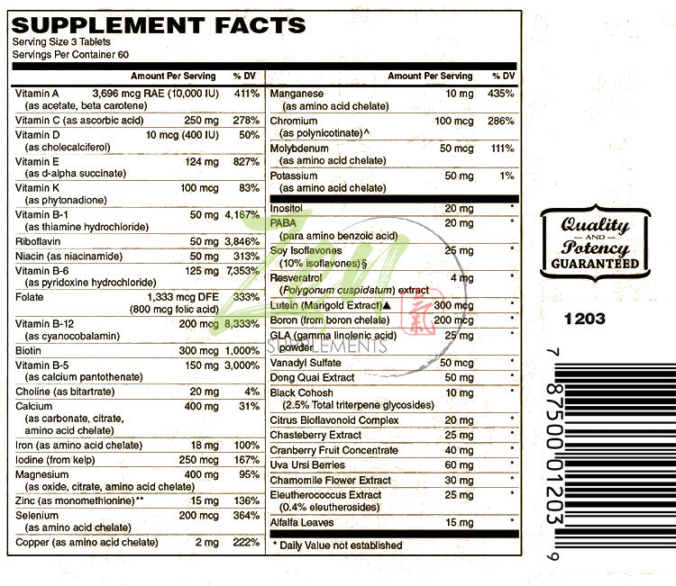 Active Woman’s Multi-Vitamin 180-Tabs - Women's Multivitamin & Multimineral with Botanicals & Herbs - Supports Immune Health & Sexual Wellness