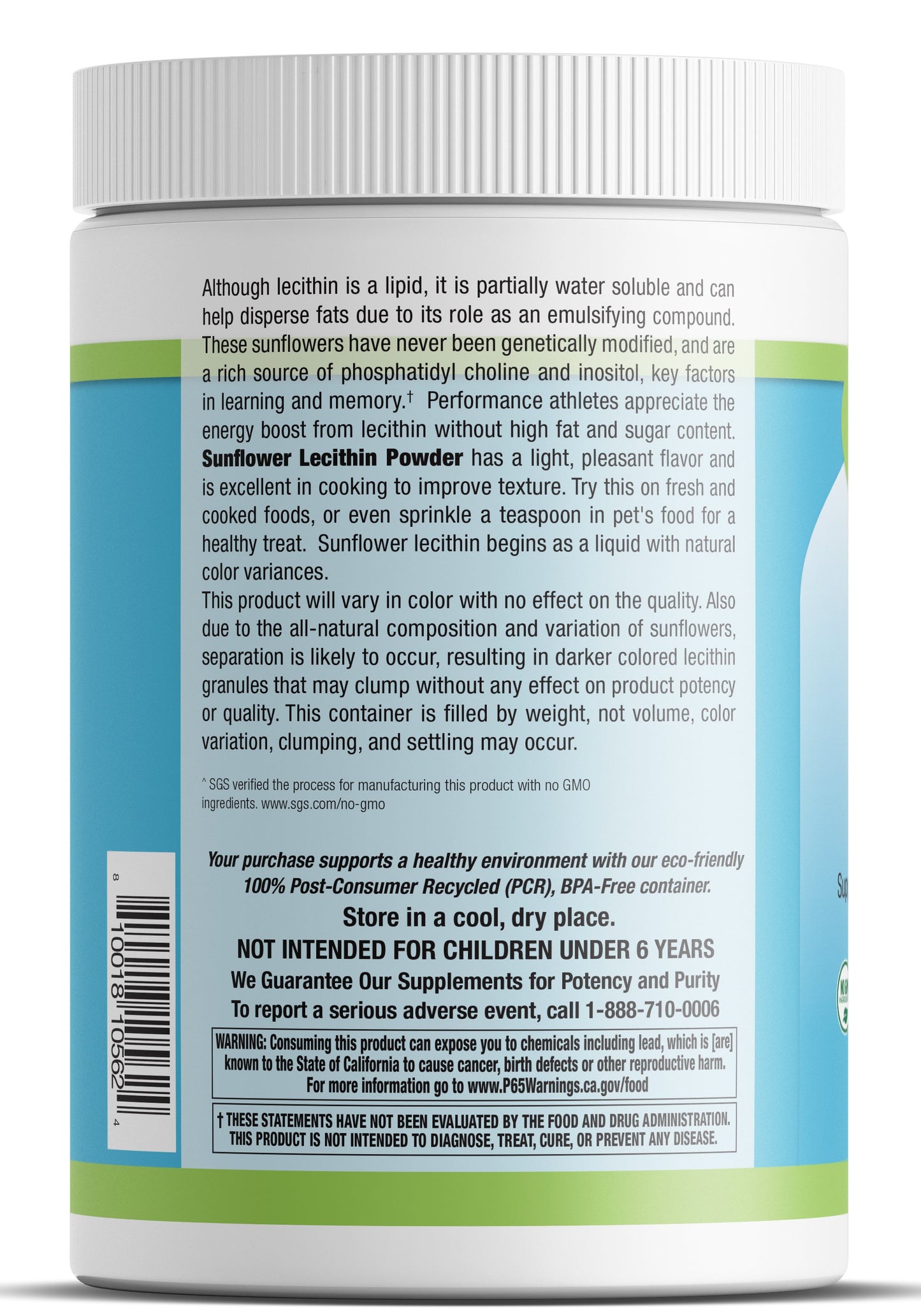 Sunflower Lecithin Powder (New PCR Tub) 16 oz Count