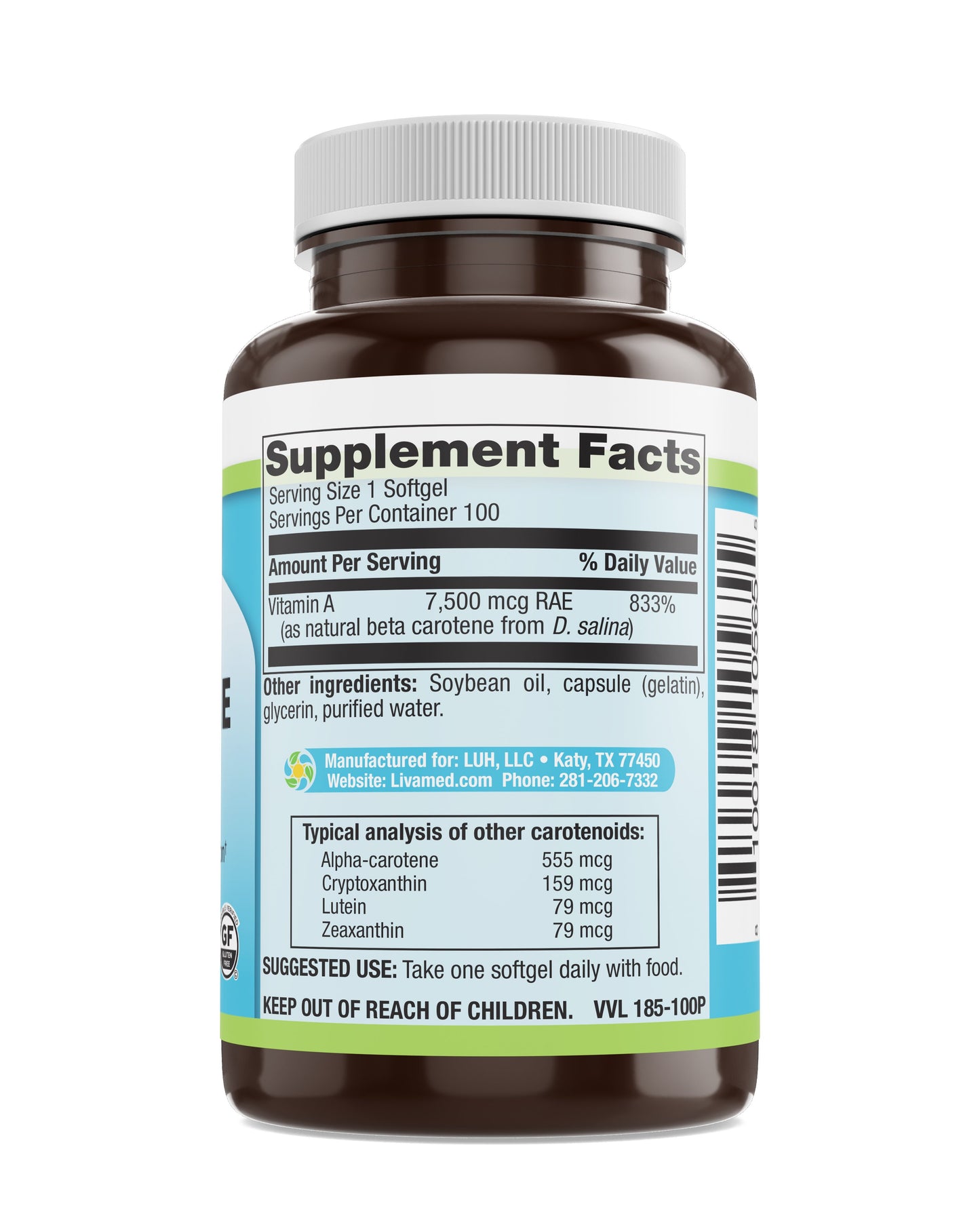 Natural Beta Carotene 25,000 IU Softgels 100 Count