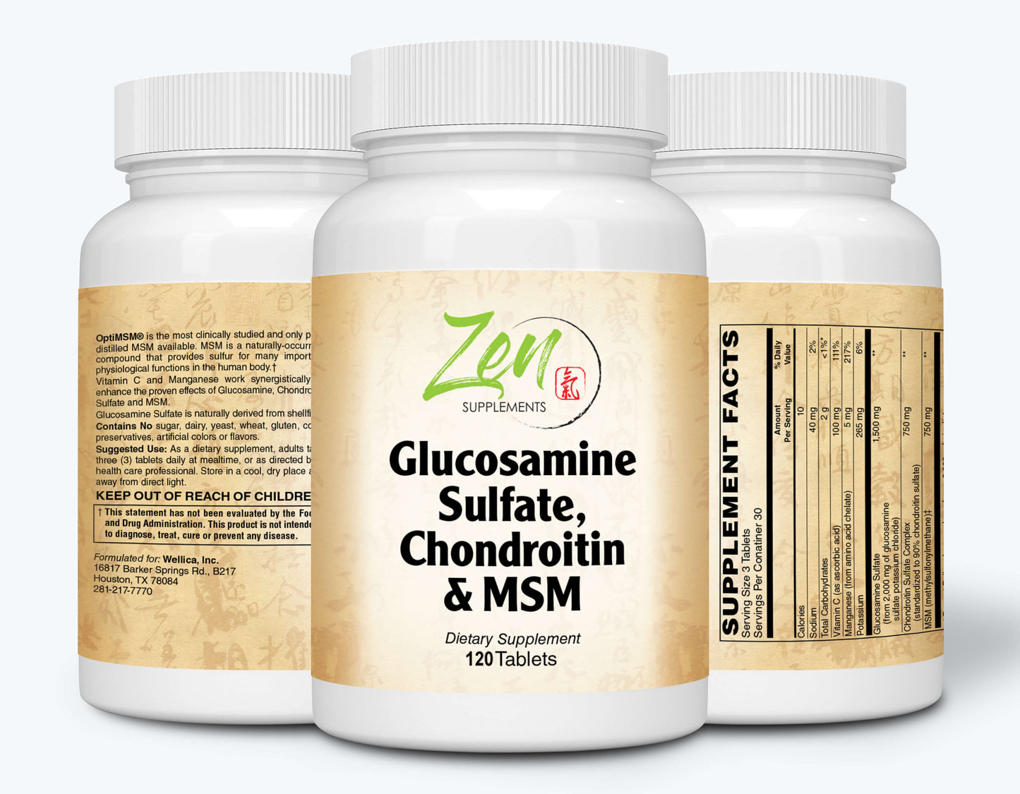 Glucosamine Sulfate, Chondroitin & MSM - Supports Healthy Joint Structure, Mobility Function & Comfort 120-Caps