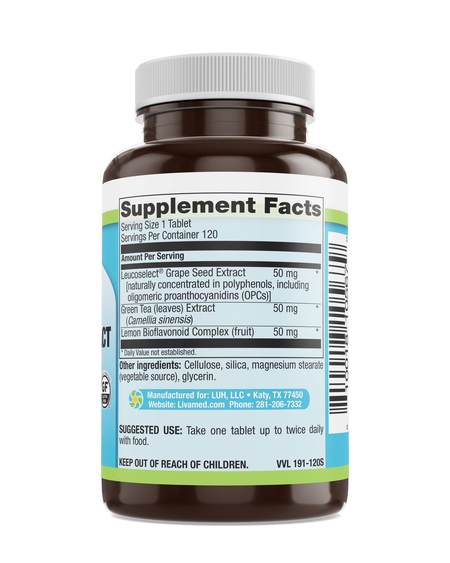 Leucoselect® Grape Seed Extract 50 mg Veg Tabs 120 Count