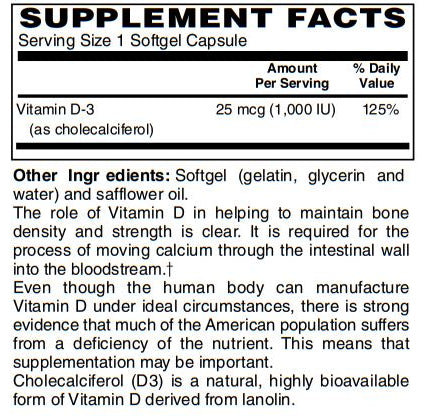 Vitamin D-3 1,000 IU 100-Softgel - Supports Healthy Muscle Function, Bone Health & Immune Support
