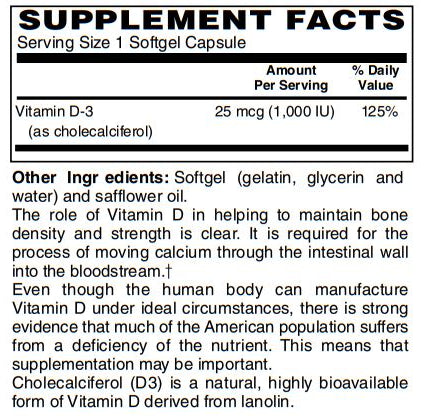 Vitamin D-3 1,000 IU 250-Softgel - Supports Healthy Muscle Function, Bone Health & Immune Support