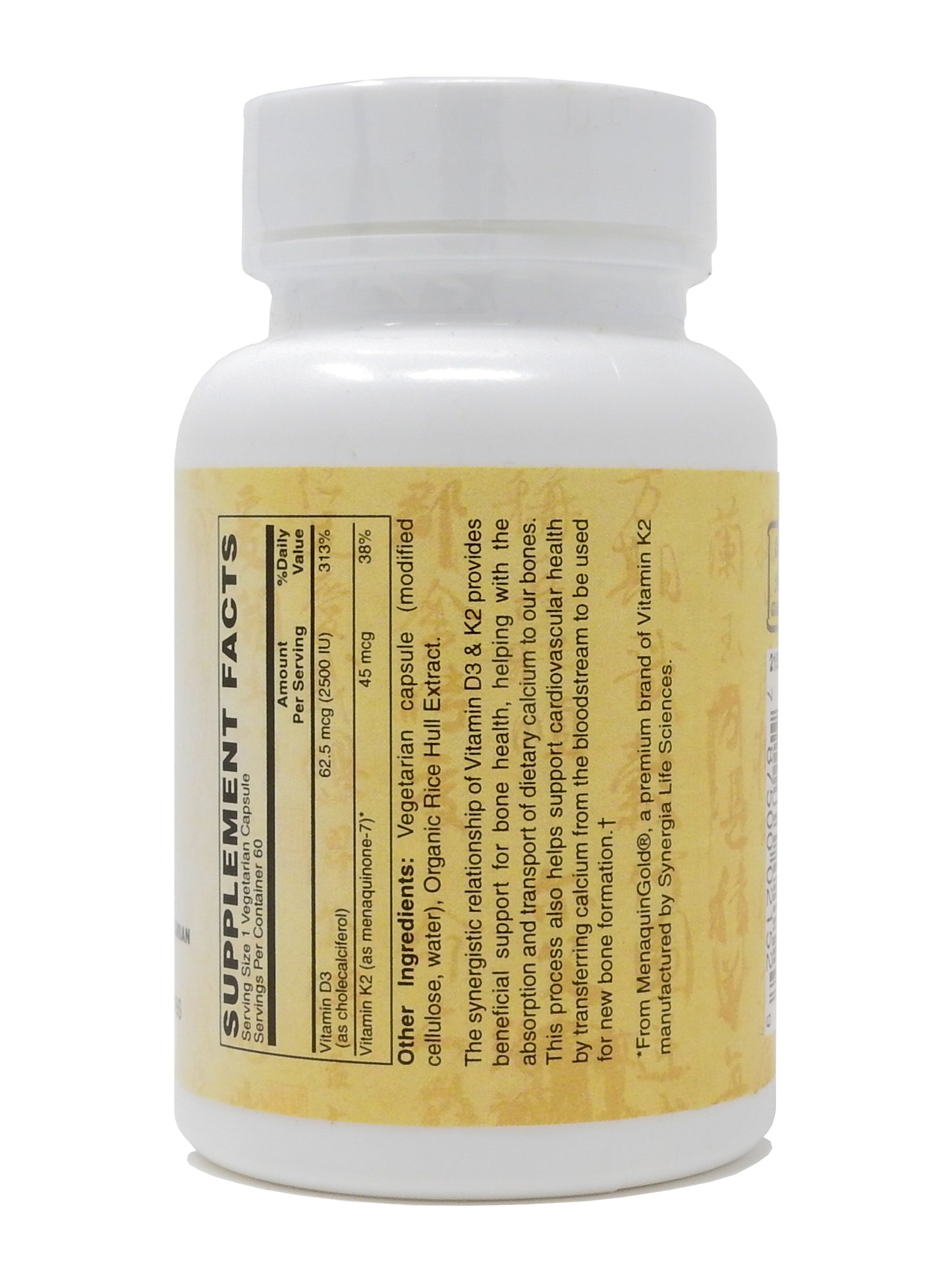 Vitamin D-3 + K-2 (MK-7) 60-Caps - Supports Bone Health & Density - Support for Healthy Cardiovascular System, Heart & Arteries