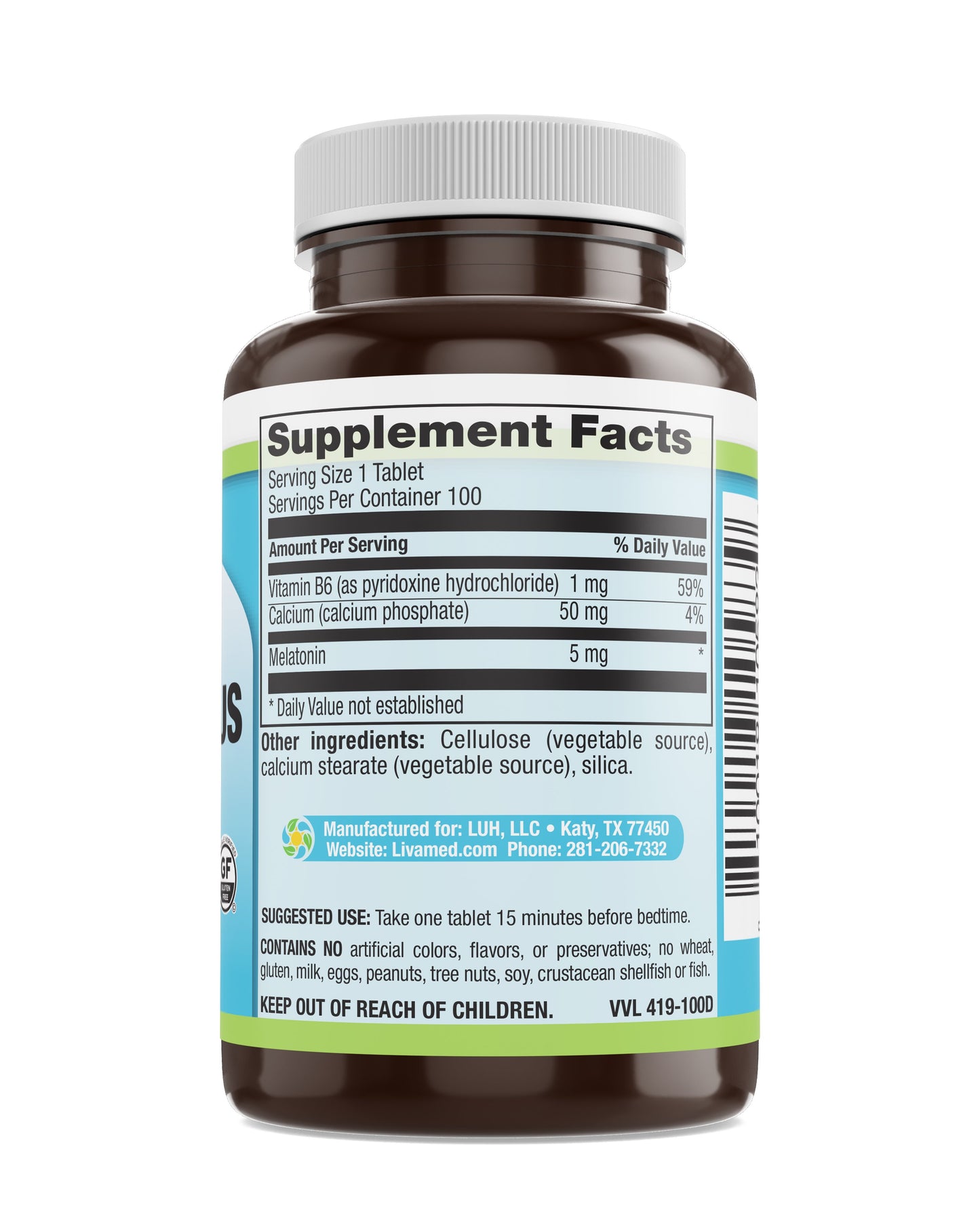Melatonin Plus 5 mg Veg Tabs 100 Count
