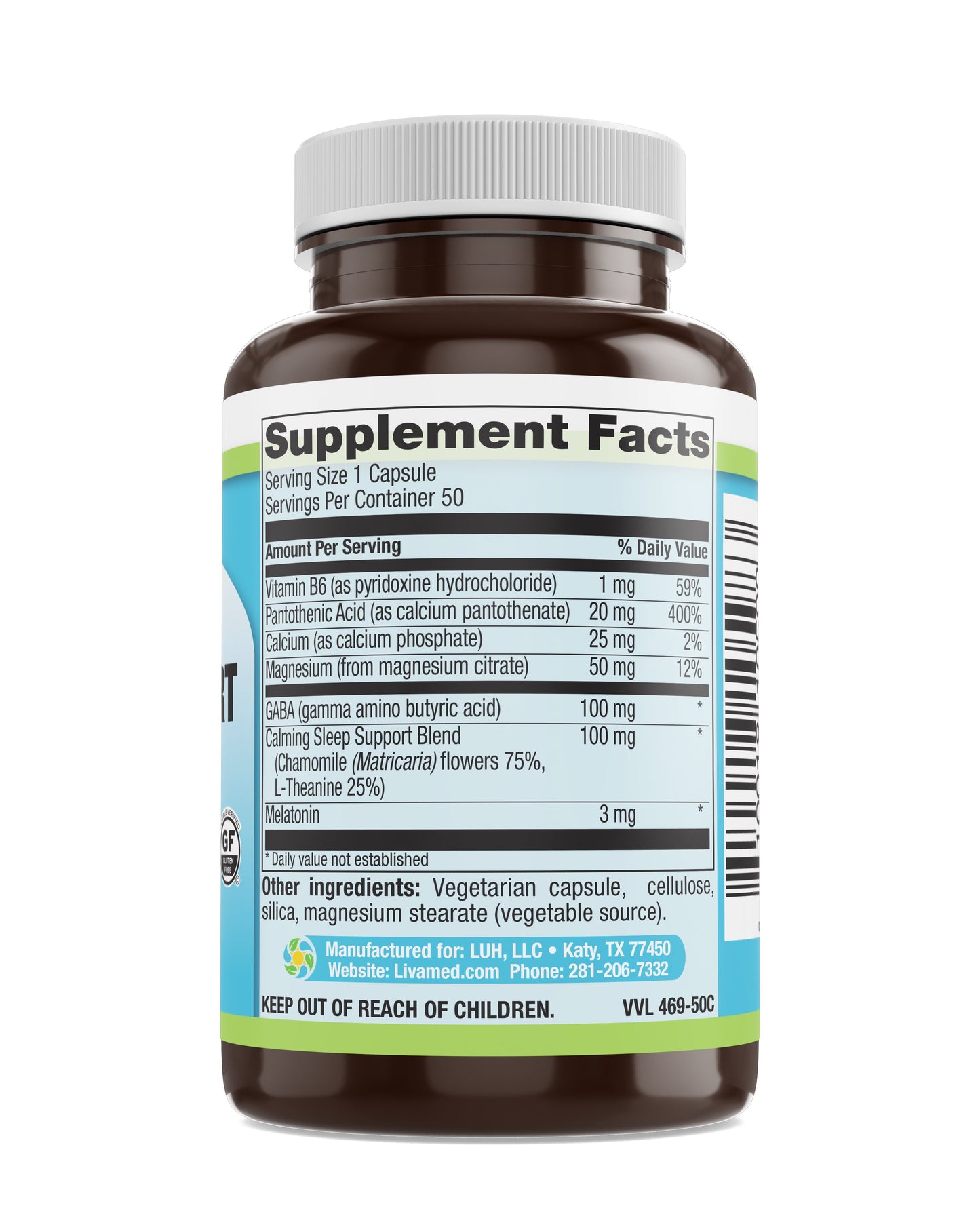 Sleep Support with Melatonin Veg Caps 50 Count