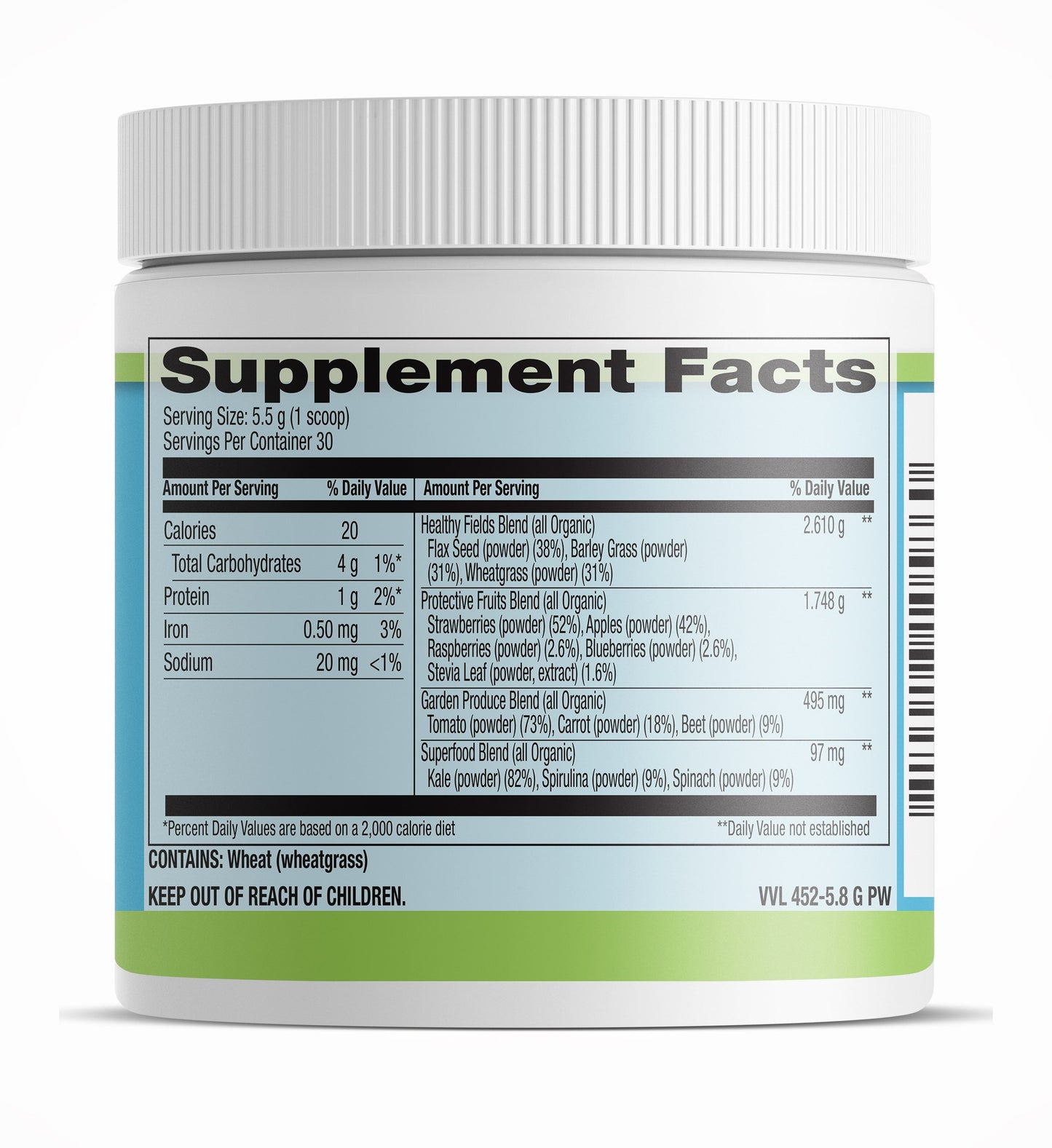 Organic Greens Powder Soy Free 5.8 oz Count