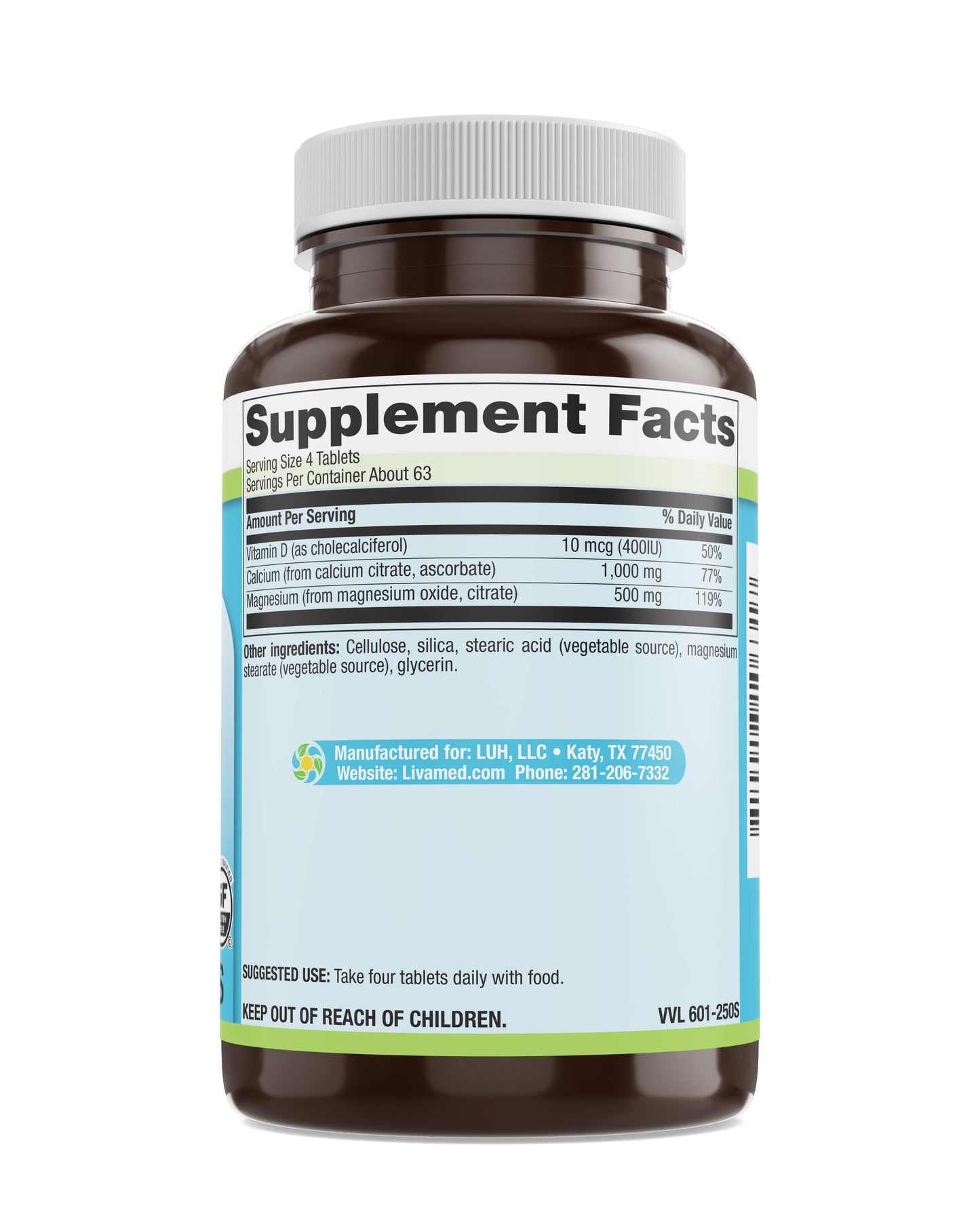 Cal-Mag Citrate Complex with Vitamin D3 Veg Tabs 250 Count