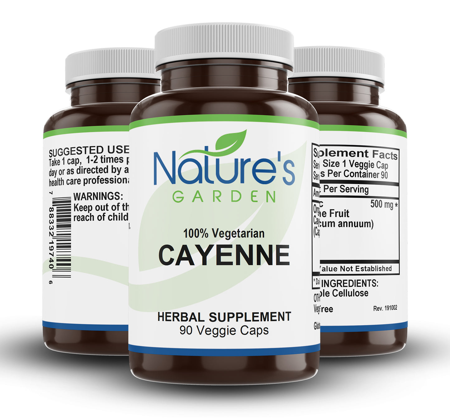 Nature's Garden - Cayenne - 90 Veggie Caps with 500mg Organic Cayenne Pepper Powder