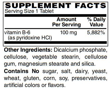 Vitamin B-6 100 Mg 100-Tabs - Supports Metabolism and Nervous System Health