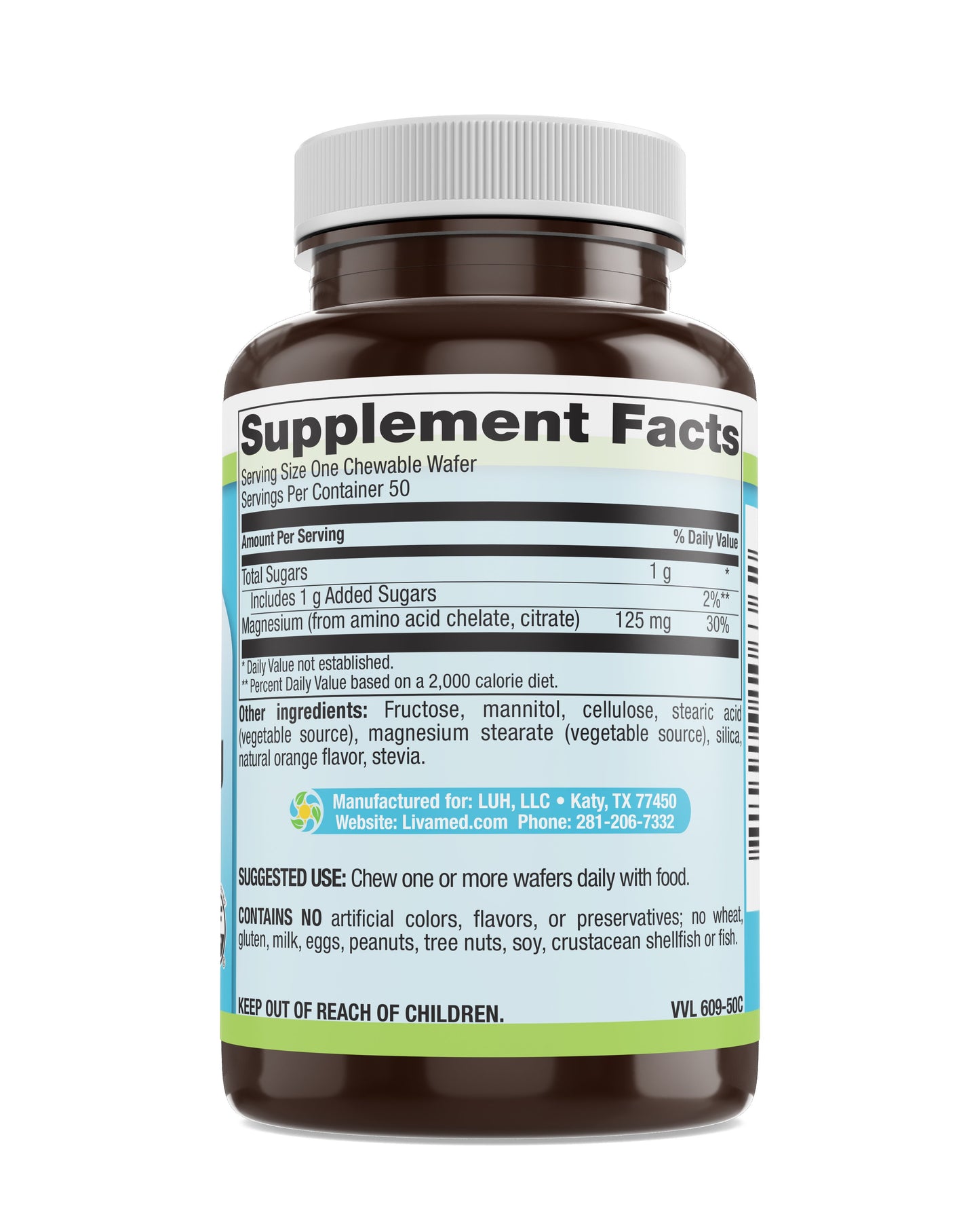 Chewable Magnesium 125 mg Veg Wafer 50 Count