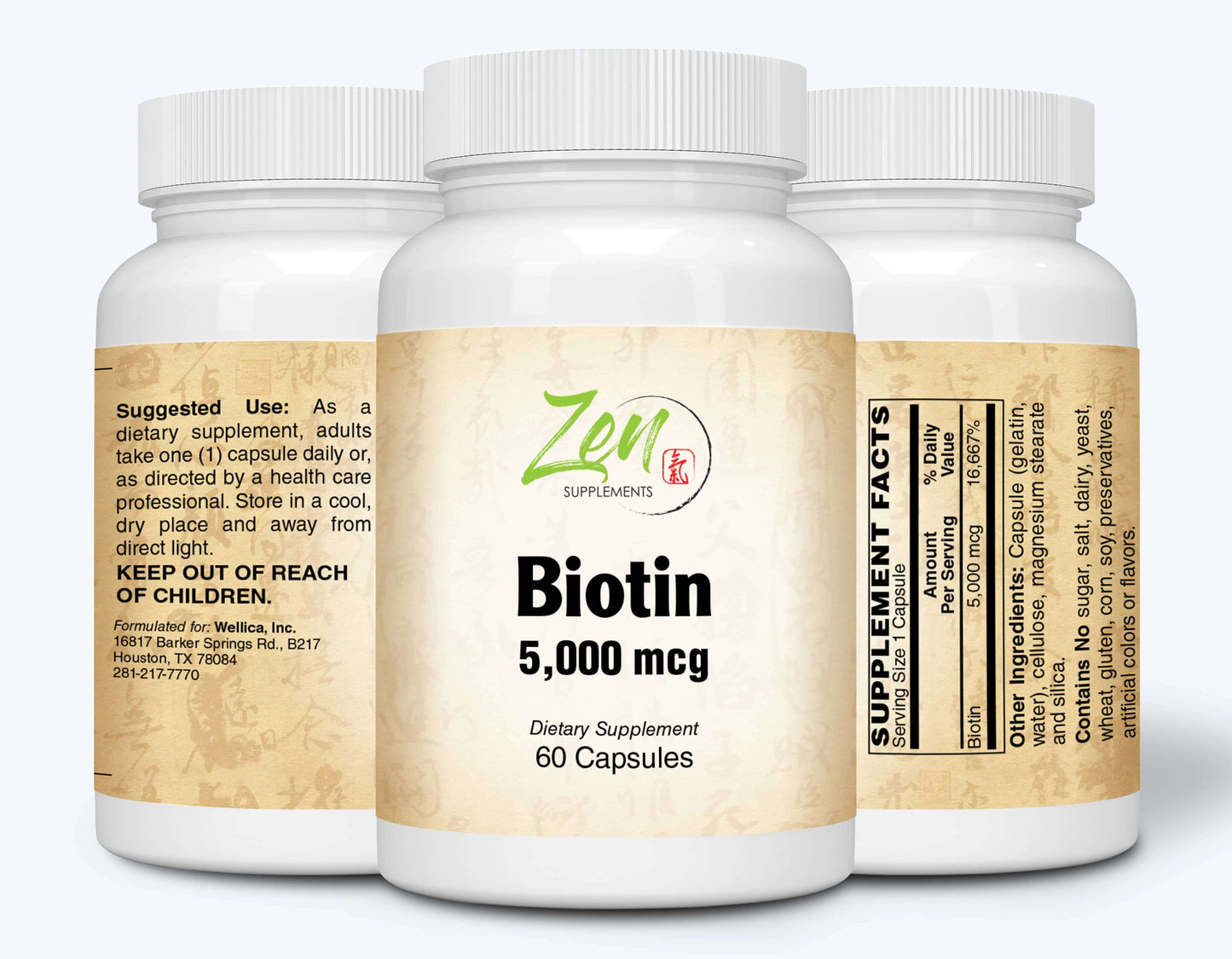 Biotin 5000 Mcg 60-Caps - Supports Healthy Hair, Skin & Nails in Individuals w/ Biotin Deficiency - May Provide for Hair Growth