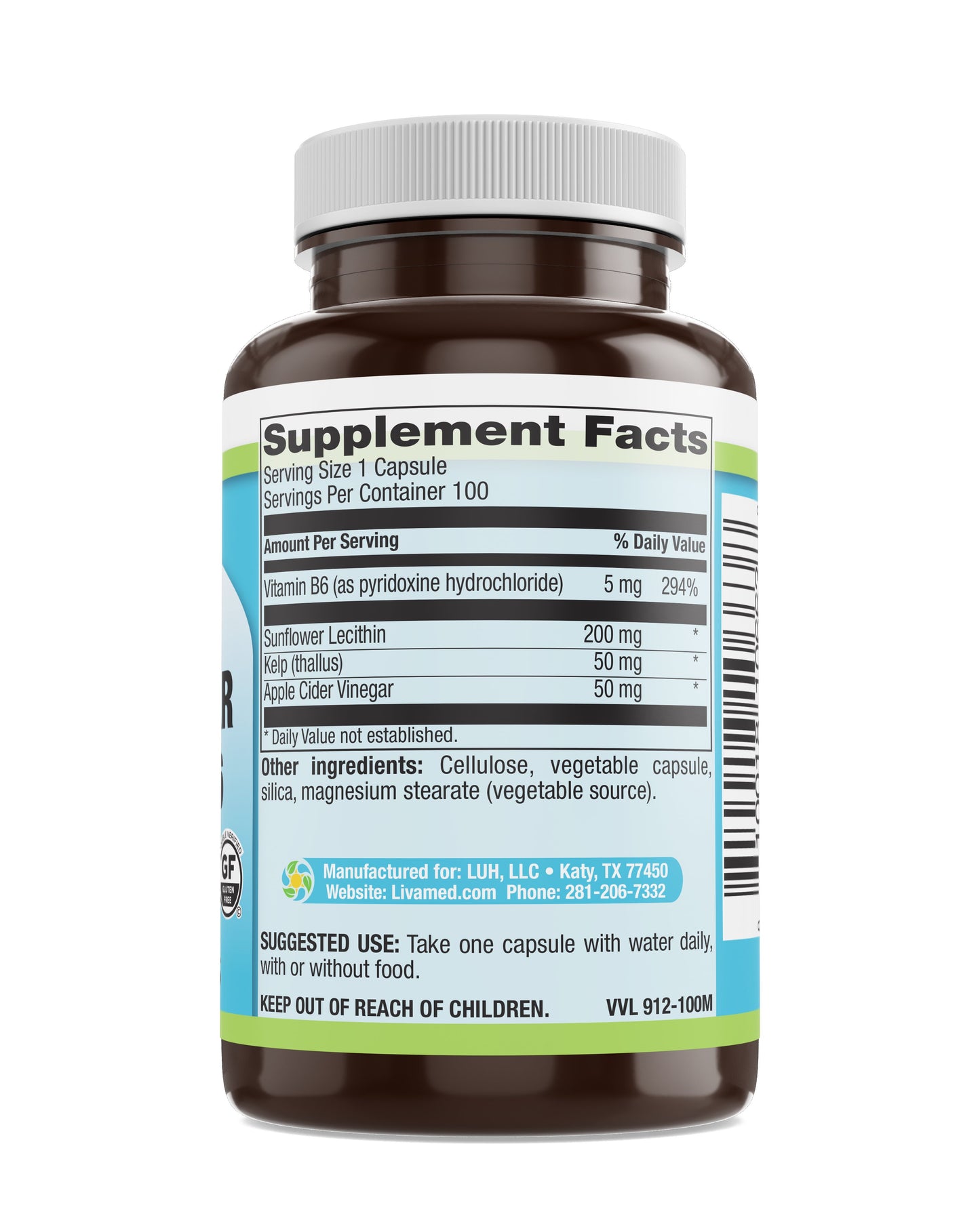 Kelp Vinegar Lecithin B6 (KLVB) Veg Cap 100 Count