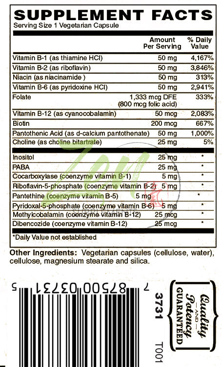 Coenzyme-B-50 B-Complex - Promotes Clean Energy for Healthy Nerve, Heart, Brain, Muscle and Cell Functions 50-Vegcaps