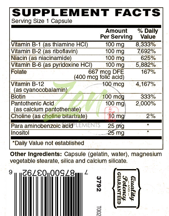 B-Complex 100 100-Caps - Support for Stress, Energy and Healthy Immune System - Heart Health & Nervous System Support - Supports Energy Metabolism