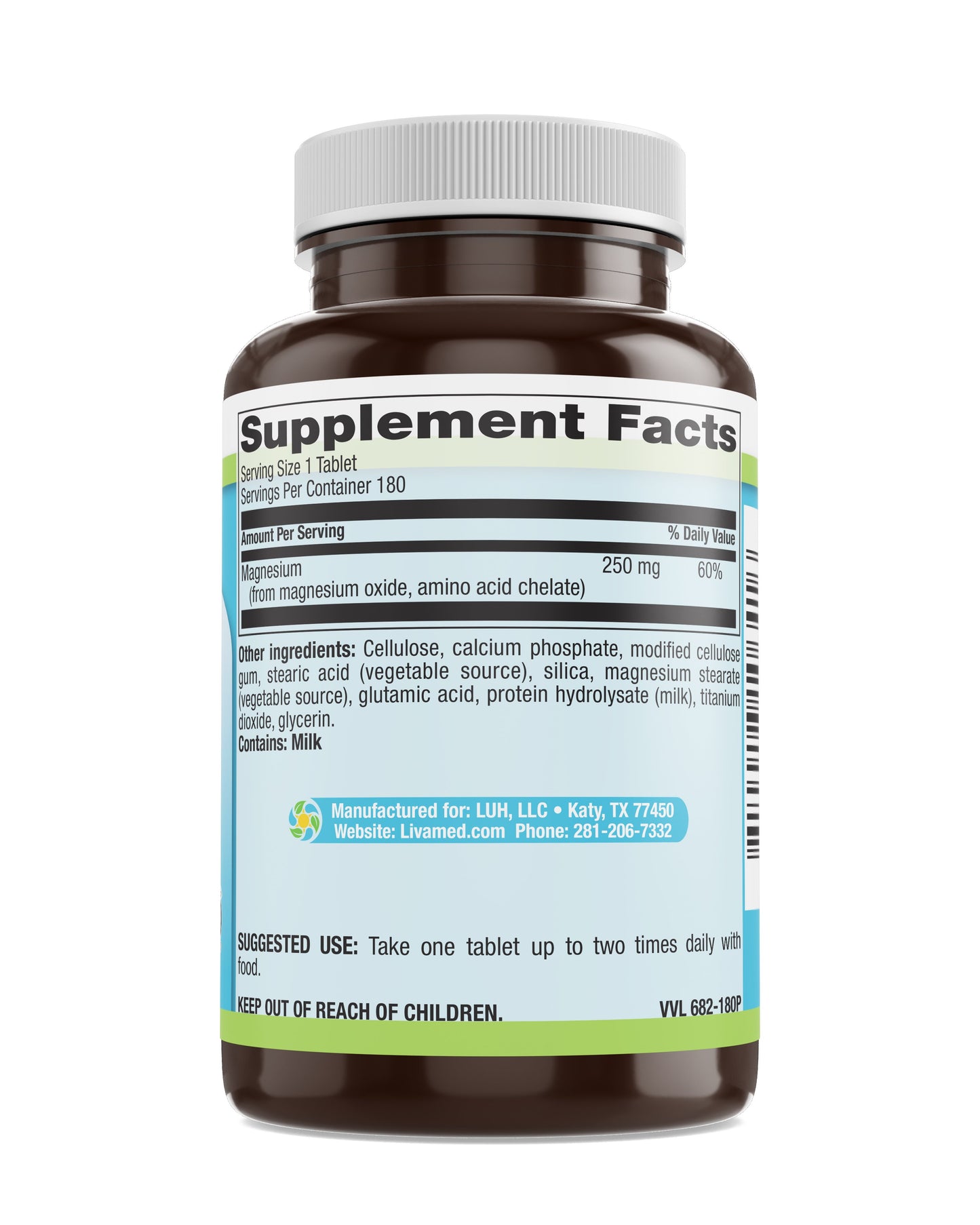 Chelated Magnesium 250 mg Tabs 180 Count