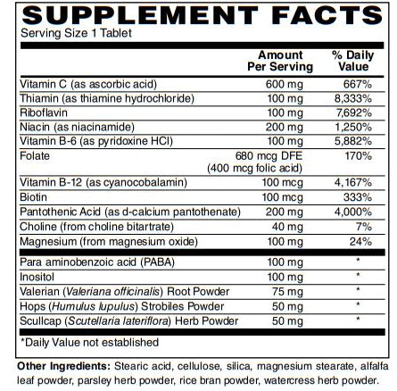 Super Stress Complex Multi 60- Tabs with B Vitamins, & Calming Herbs to Combat the Impact of Stress - All B Vitamins Including B12, B1, B2, B3, B5, B6, B7, B9, Folic Acid - Vitamin B Complex for Stress, Energy and Healthy Immune System
