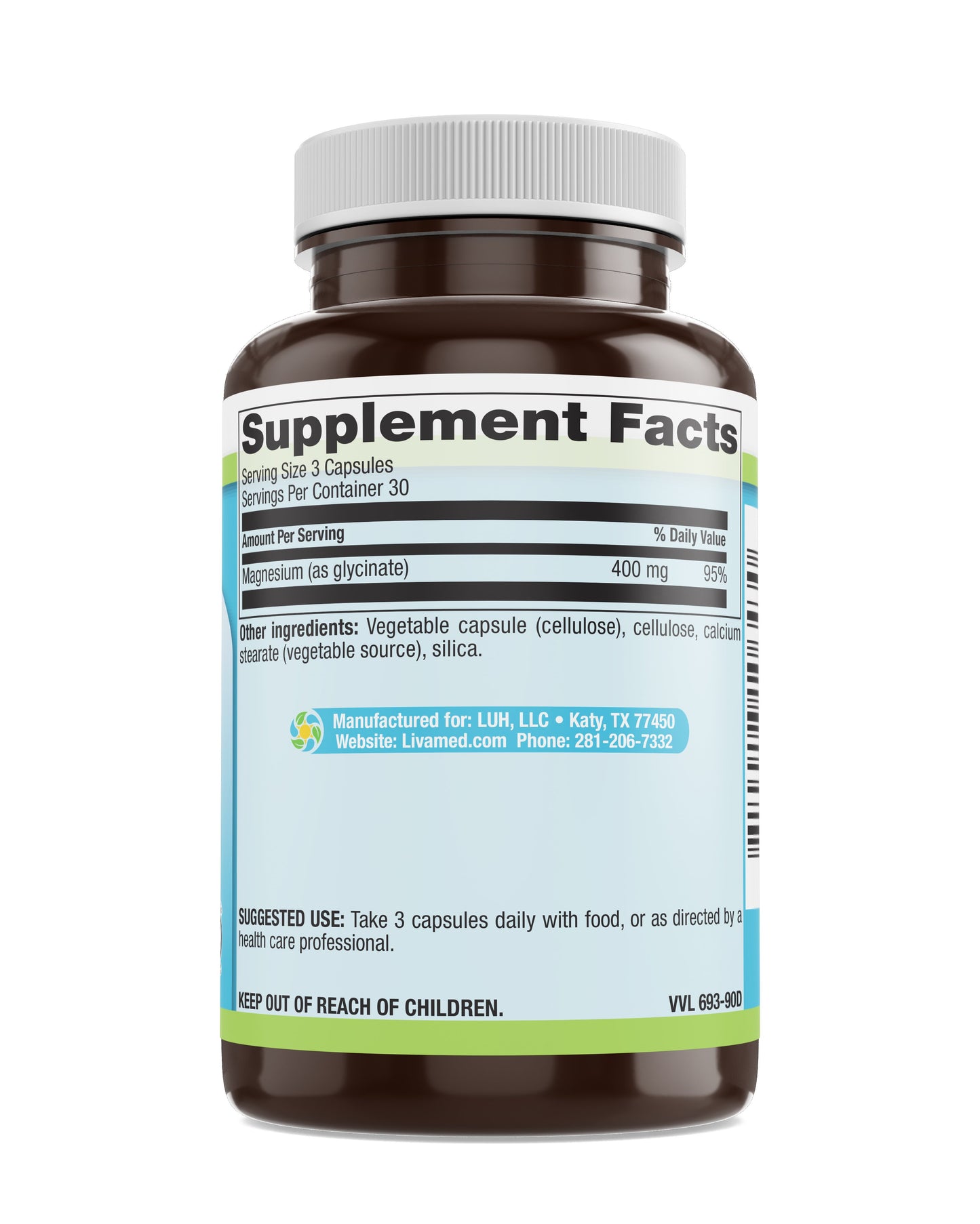Magnesium Glycinate 400 mg Veg Caps 90 Count