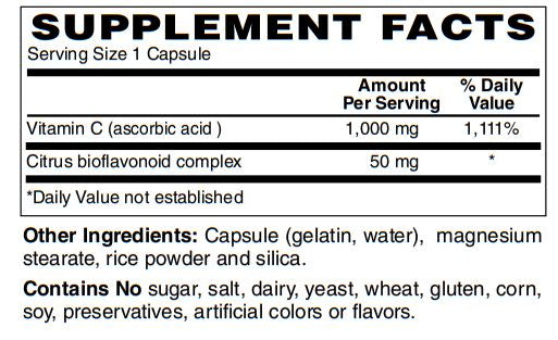 Vitamin C-1000 Capsules W/ 50 Mg Bioflavinoids 250-Caps - Promotes Immune Function, Supports Healthy Aging, Supports Overall Wellness