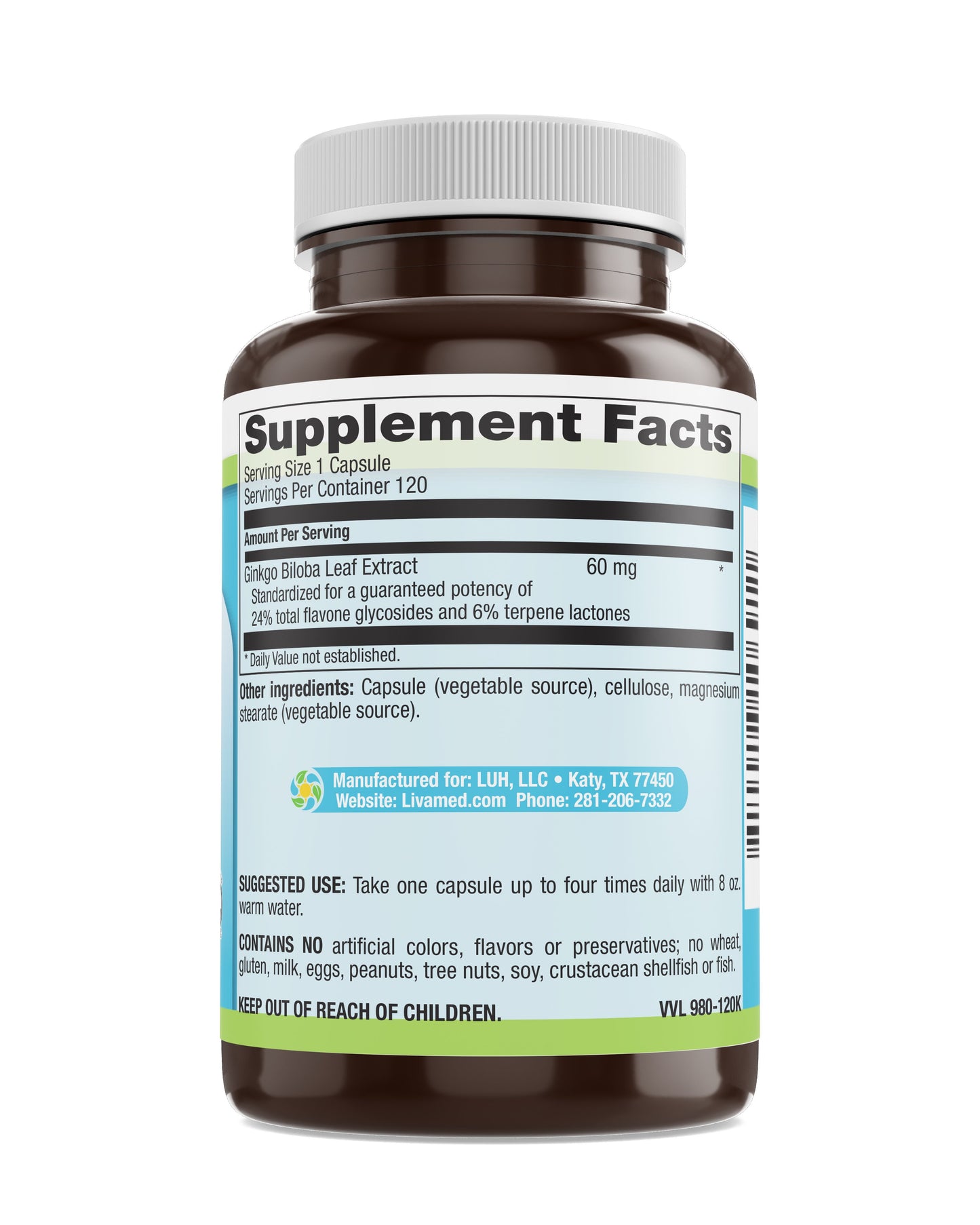 Ginkgo Biloba 60 mg Veg Caps 120 Count