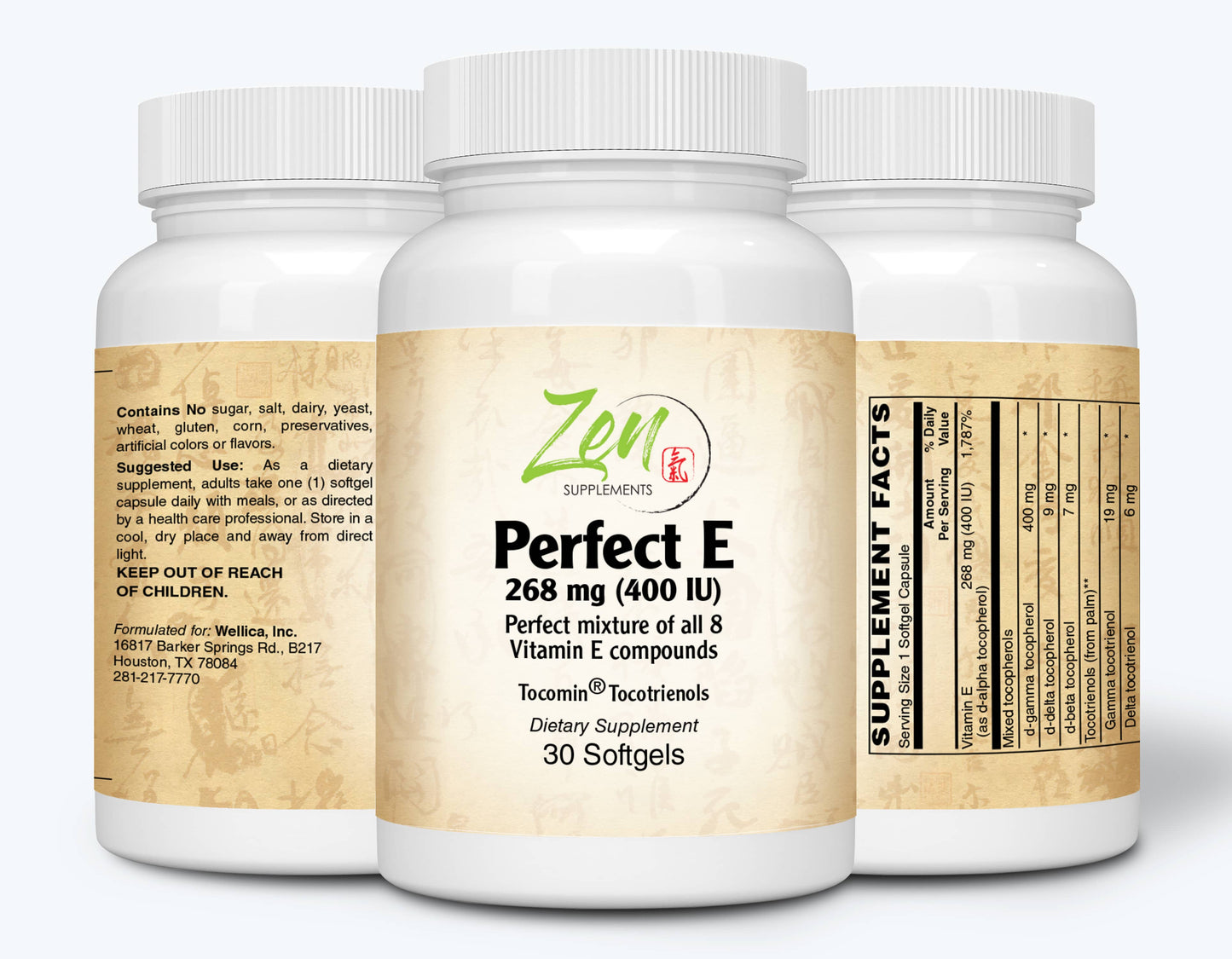 Perfect E with Tocotrienols from Tocomin®contains 400 IU alpha-tocopherol & gamma-tocopherol 30-Softgel