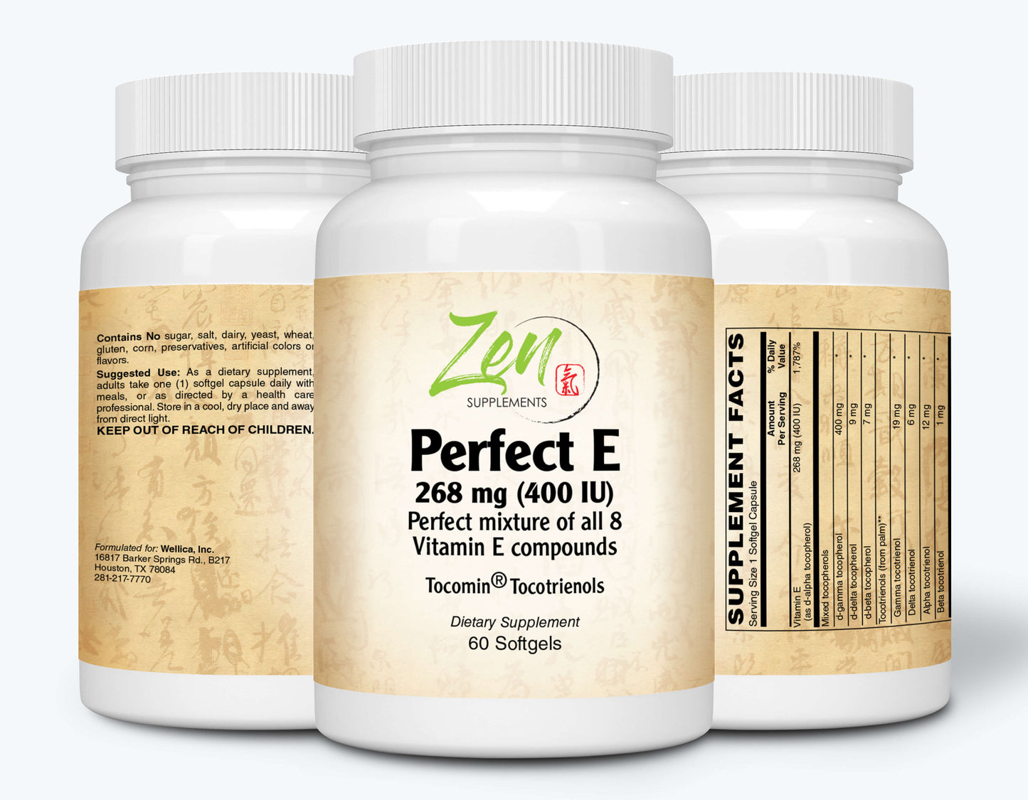 Perfect E with Tocotrienols from Tocomin®contains 400 IU alpha-tocopherol & gamma-tocopherol 60-Softgel