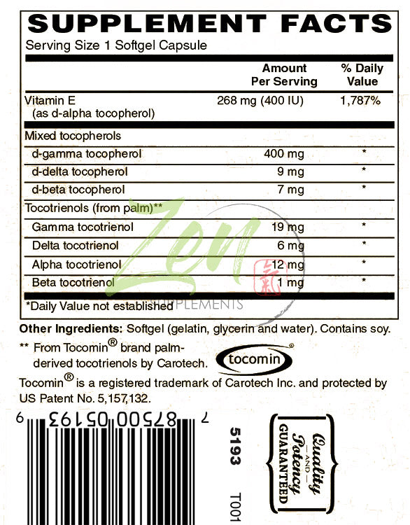 Perfect E with Tocotrienols from Tocomin®contains 400 IU alpha-tocopherol & gamma-tocopherol 60-Softgel