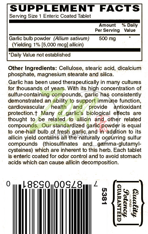 Garlic 500Mg Extract - Enteric Coated - Supports Cardiovascular Health, promotes a Healthy Inflammatory Response, Healthy Blood Pressure & Cholesterol Levels 60-Tabs