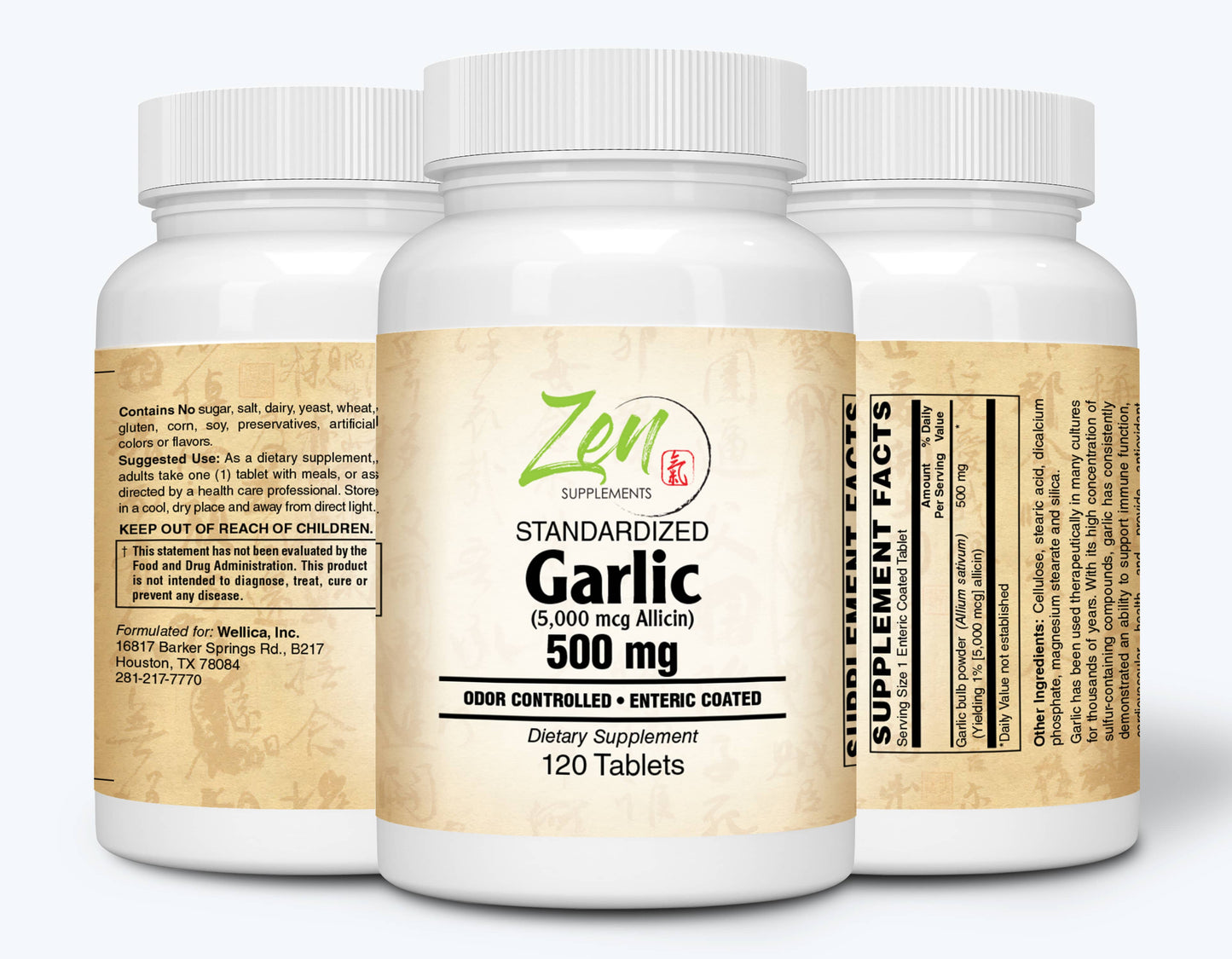 Garlic 500Mg Extract w/ 5,000 mcg Allicin - Enteric Coated 120-Tabs - Immune System & Healthy Heart Support Formula - Enteric Coated Tablets for Easy Swallowing & Digestion