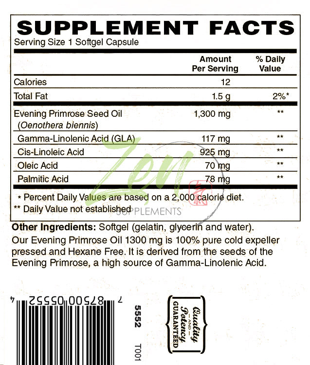 Evening Primrose Oil 1300 Mg 120- Softgel - Promotes Cardiovascular Health, Estrogen Levels, & Supports Cholesterol Levels & Balance Immune Response