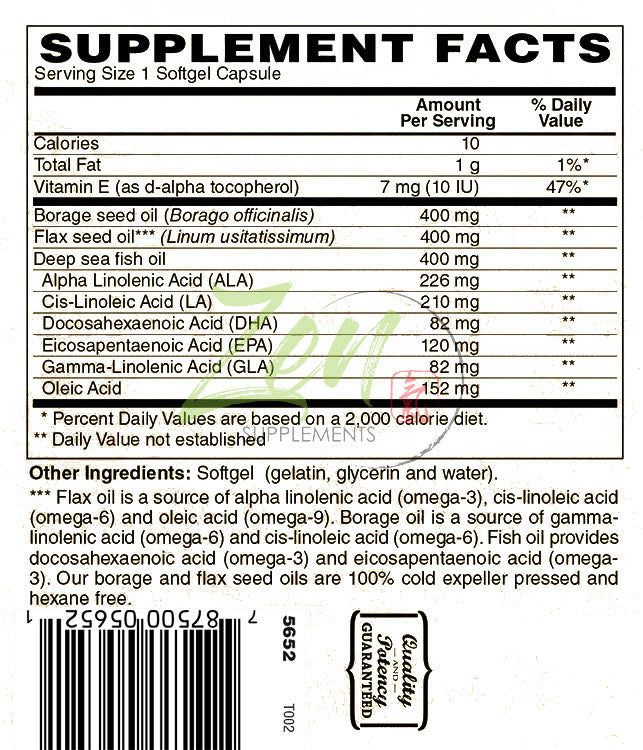 Omega Omega 3-6-9 - Sourced from Deep Sea Fish, Flax Seed & Borage Oils. Purified with Molecular Distillation - Supports Heart and Circulatory Health 120-Softgel