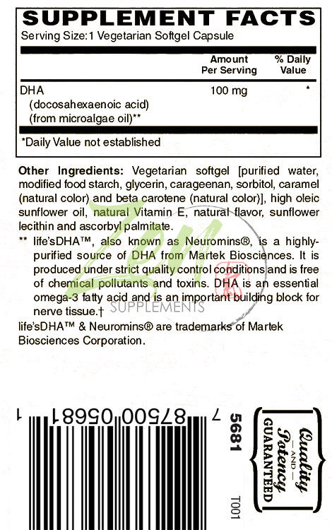 Neuromins DHA 100 Mg - Vegan & Algae Sourced DHA Supplement Supports Eye Health, Heart Health, and Optimal Wellness 30-Vegcaps