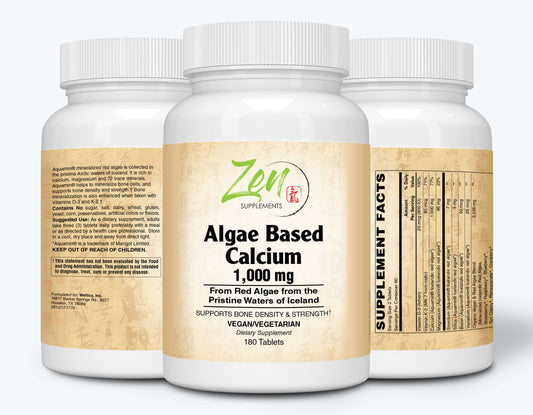 Algae Based Calcium 1,000Mg Icelandic Red Algae 180-Tabs - Plant-Based Calcium Supplement with Magnesium, Boron, Vitamin K2 + D3 - Increases Bone Strength - All Natural Ingredients to be Highly Absorbable