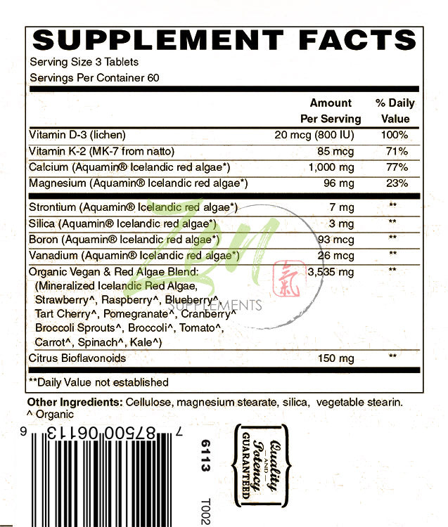 Algae Based Calcium 1,000Mg Icelandic Red Algae 180-Tabs - Plant-Based Calcium Supplement with Magnesium, Boron, Vitamin K2 + D3 - Increases Bone Strength - All Natural Ingredients to be Highly Absorbable
