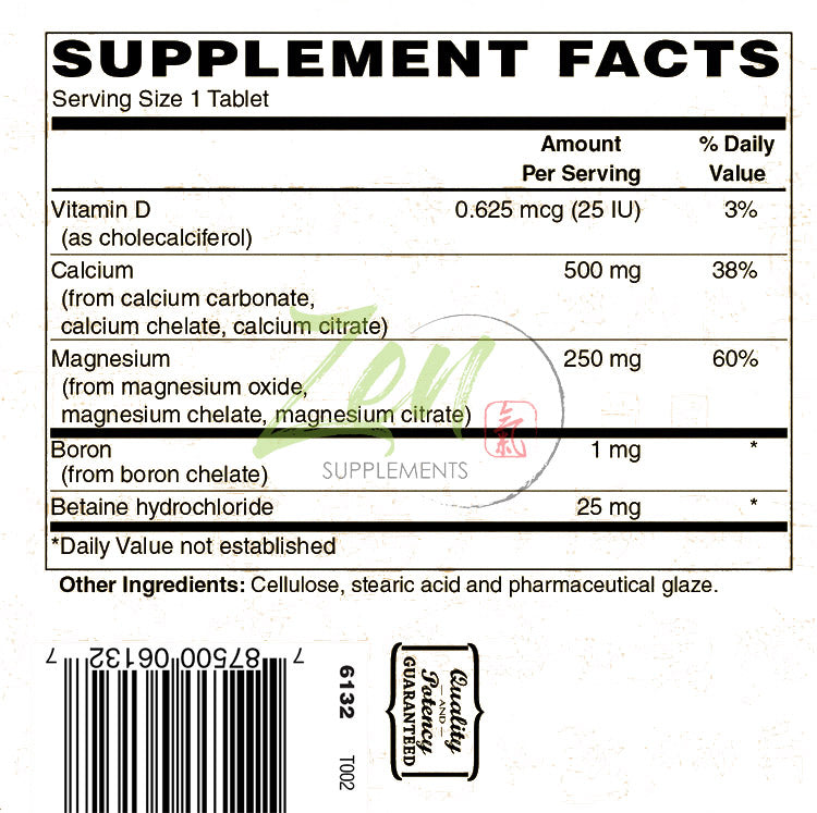 Hi Potency Calcium & Magnesium with D3 & Boron for enhanced absorption, Supports Bone Health & Bone Density 250-Tabs