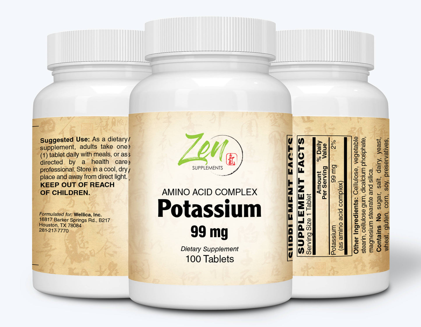 Potassium 99 mg (Amino Acid) 100-Tabs - Fluid & Electrolyte Balance Formula - Heart, Nerve & Muscle Function Support