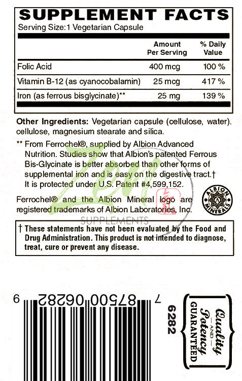 Easy Iron 25 Mg - Red Blood Cell Supplement - Easy on the Stomach - for Sensitive Stomachs, Non-Constipating 90-Vegcaps