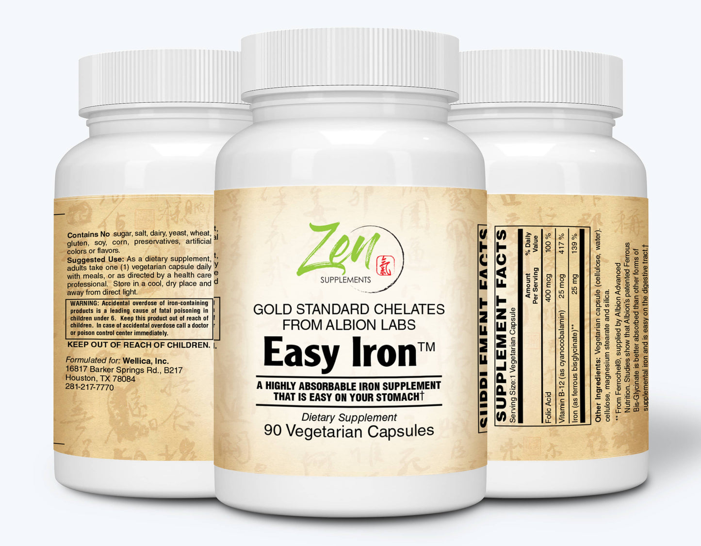 Easy Iron 25 Mg - Red Blood Cell Supplement - Easy on the Stomach - for Sensitive Stomachs, Non-Constipating 90-Vegcaps